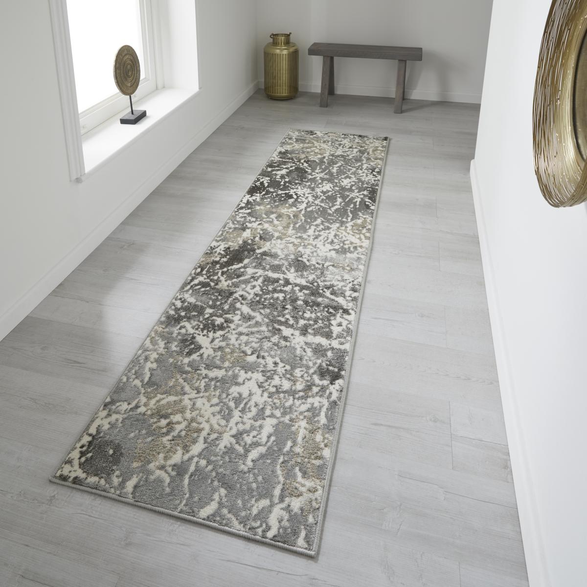 Zoe 2060 L Runner Rugs in Abstract Distressed Grey 60x230cm – image 1
