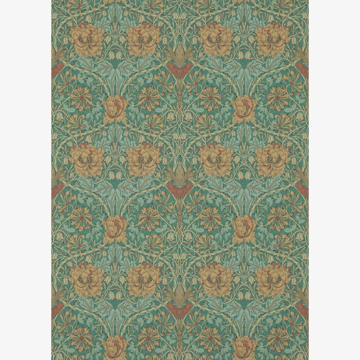 Honeysuckle and Tulip 214704 Wallpaper by Morris & Co in Emerald Russet Roll