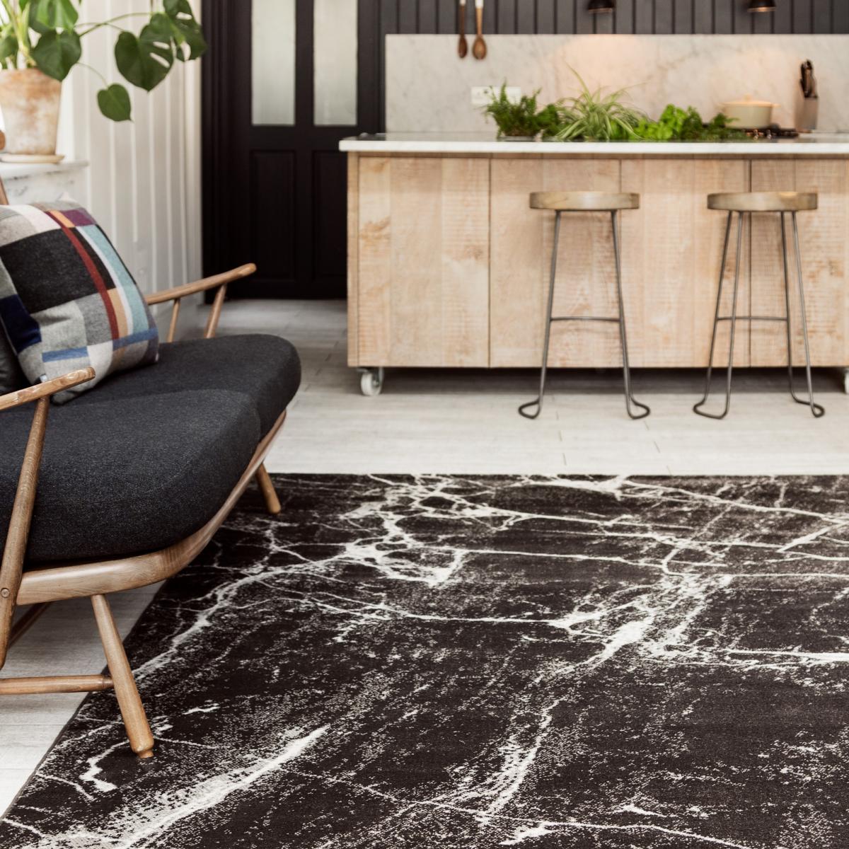Cosmos Modern Abstract Rugs in 02 Black Marble 120x170cm – image 1