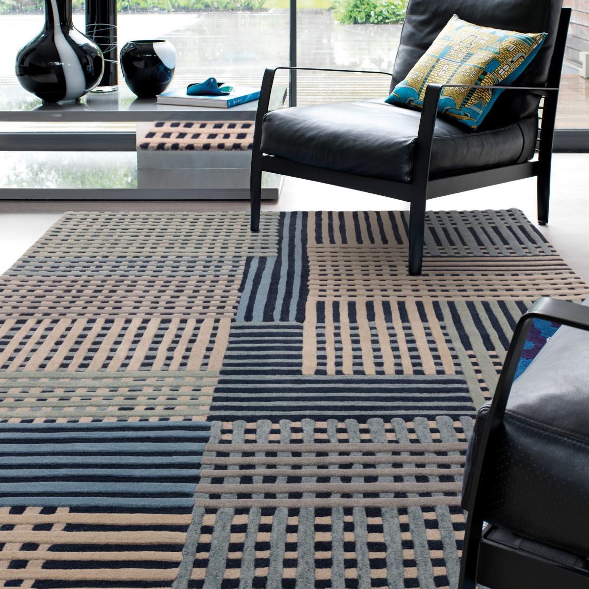 Aspect Modern Geometric Wool Rugs in Blue Multi160x230cm – image 1