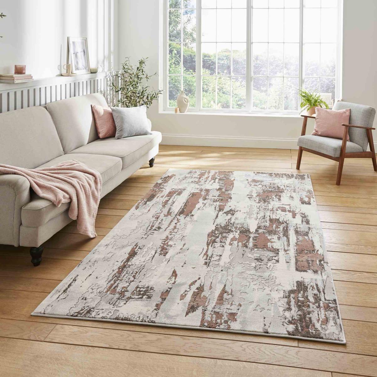 Apollo GR579 Modern Abstract Distressed Rugs in Grey Rose Pink160x220cm – image 1