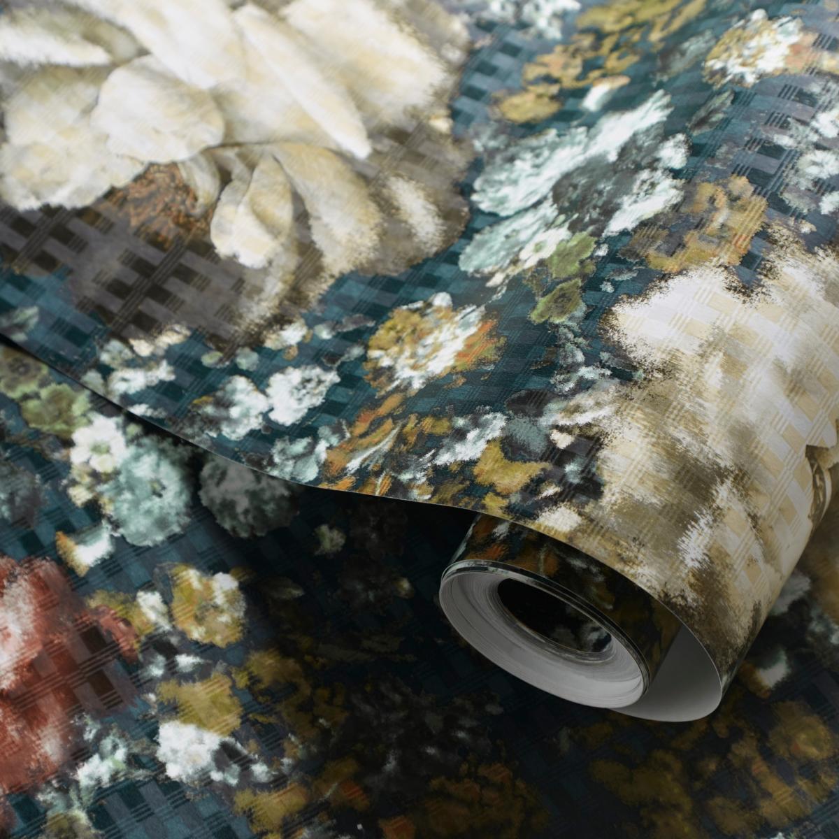 Camile Wallpaper W0148 03 by Clarke and Clarke in Teal Spice Roll – image 2