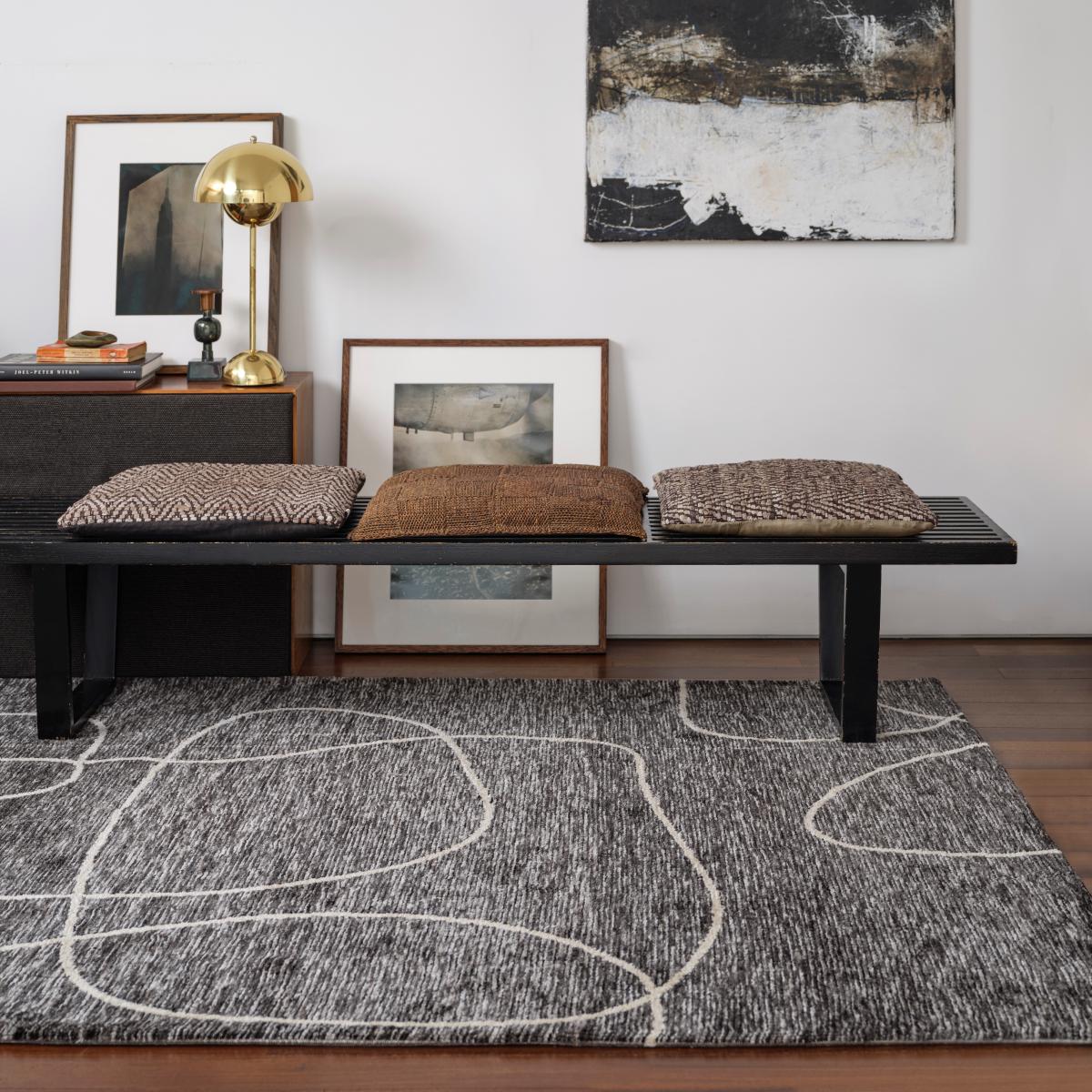 Mason Linear Modern Abstract Rugs in Black Cream160x230cm – image 1
