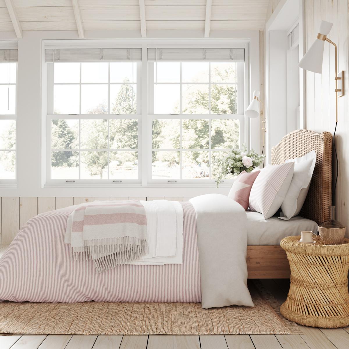 Long Island Ticking Stripe Bedding by Helena Springfield in Pink 220x260cm – image 1