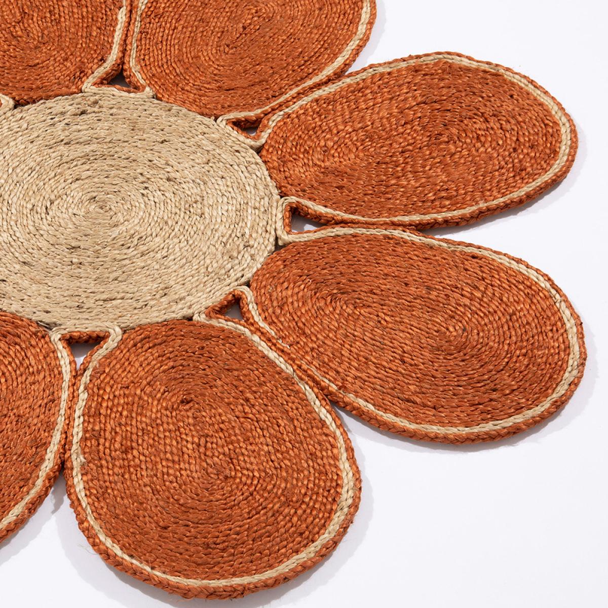Spinningfields Circle Flower Jute Modern Rugs in Orange 120x120cm – image 2