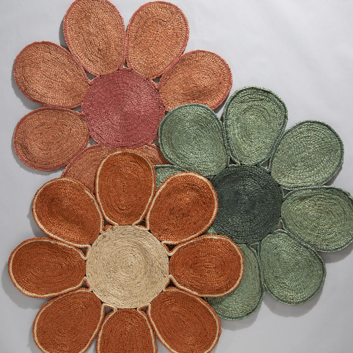 Spinningfields Circle Flower Jute Modern Rugs in Orange 120x120cm – image 4
