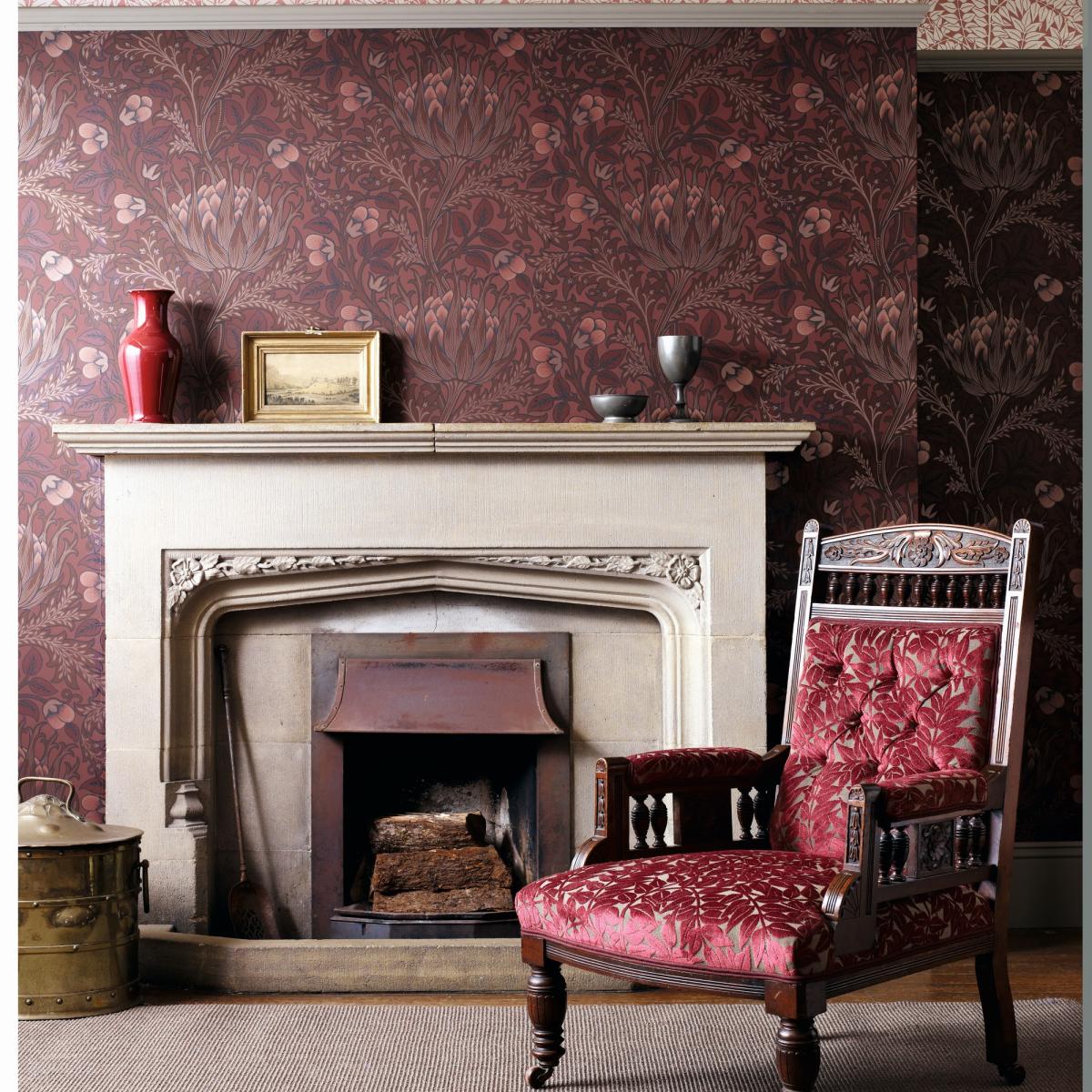 Artichoke Wallpaper 210355 by Morris & Co in Wine Red&nbsp;Roll – image 2