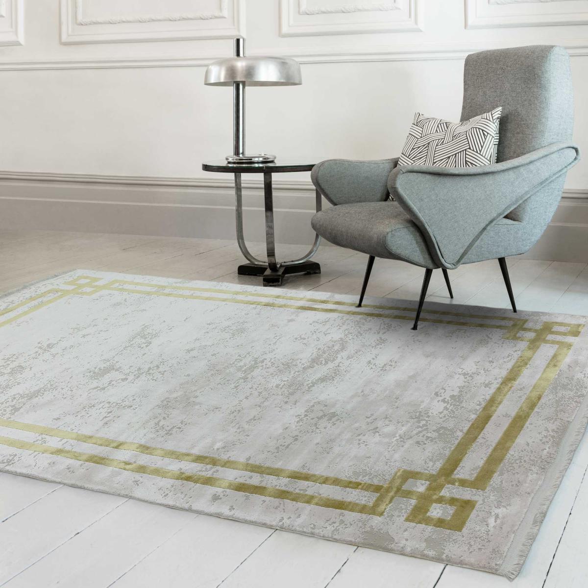 Olympia Border Abstract Rugs in OL02 Grey Gold – image 1