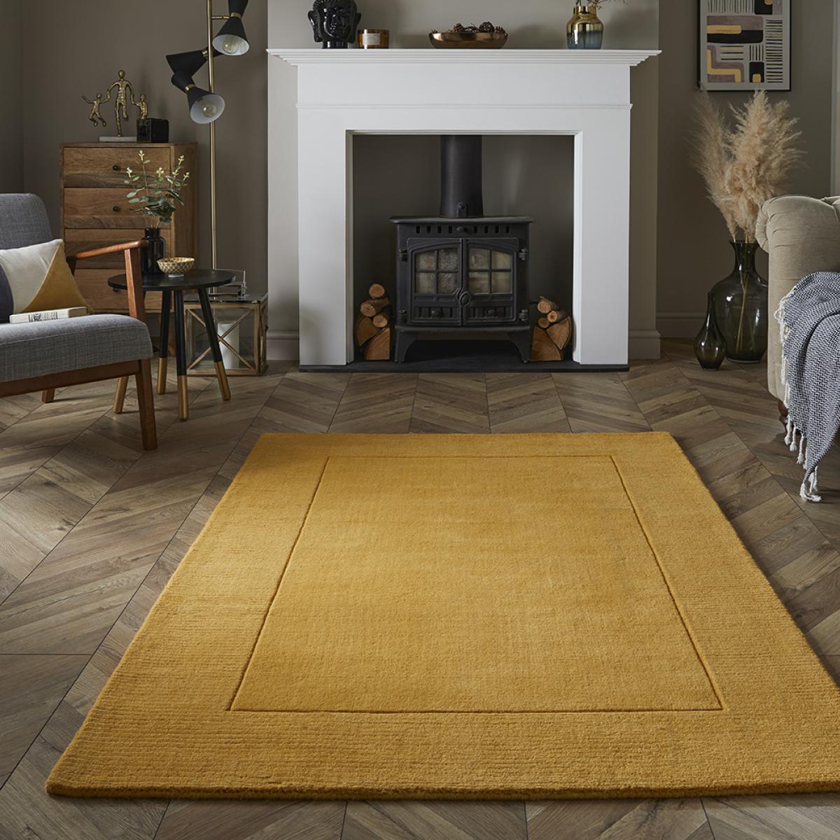Esme Mayfair Plain Carved Wool Rugs in Ochre Yellow 160x230cm – image 2