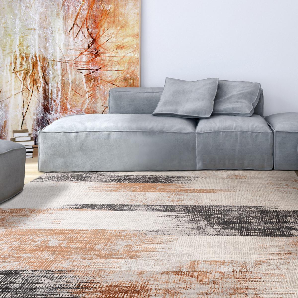 Kuza Lines Modern Distressed Rug in Terracotta Orange&nbsp;200x290cm – image 2