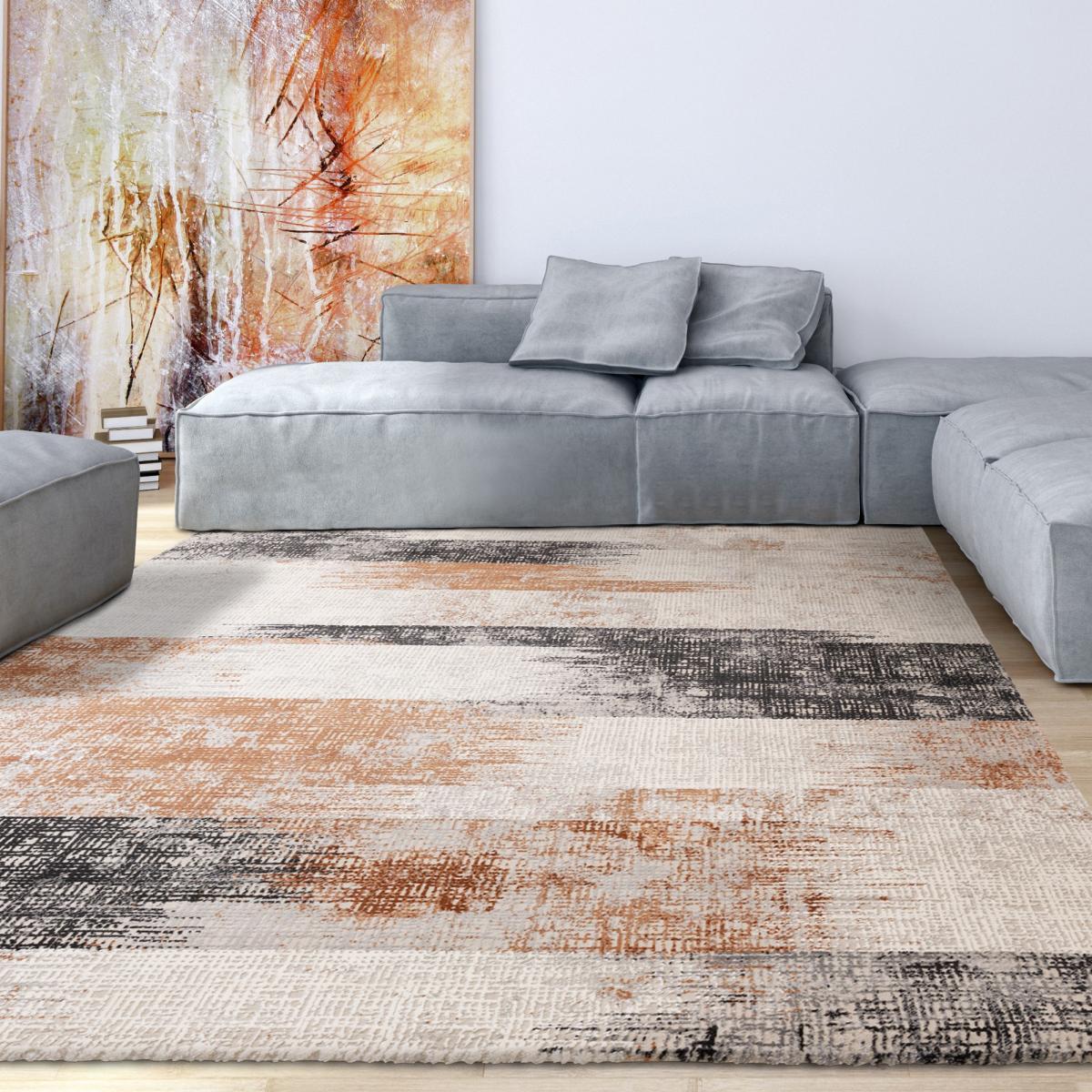 Kuza Lines Modern Distressed Rug in Terracotta Orange&nbsp;200x290cm – image 3