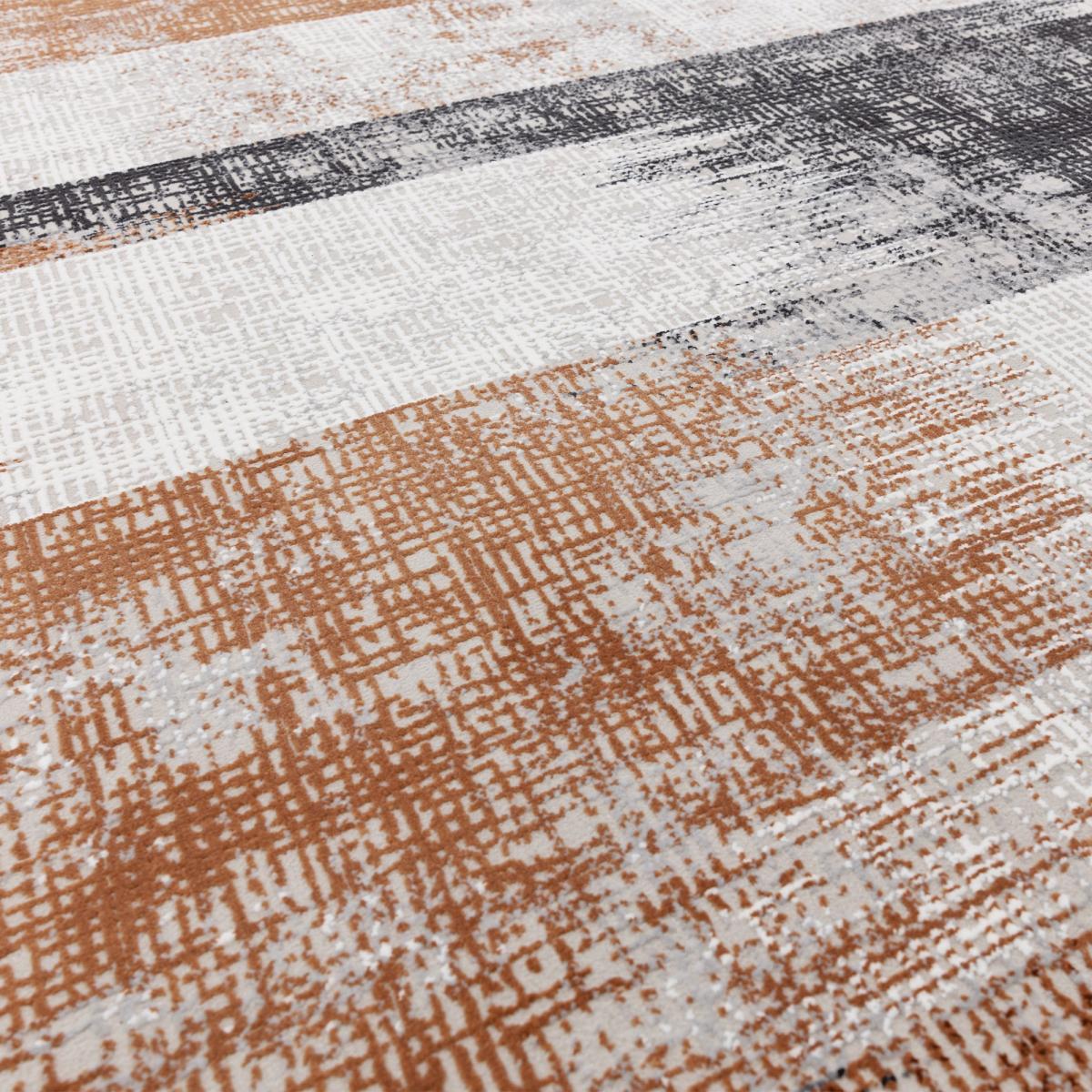 Kuza Lines Modern Distressed Rug in Terracotta Orange&nbsp;200x290cm – image 4