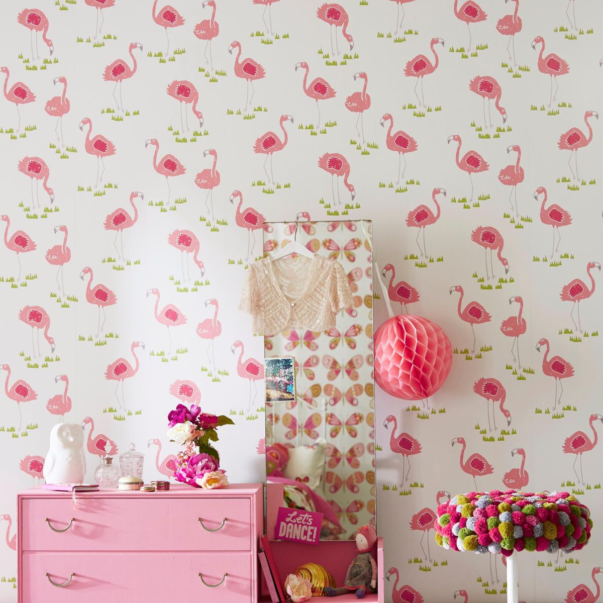 Felicity Flamingo Wallpaper 111277 by Scion in Blancmange Chalk Roll – image 2