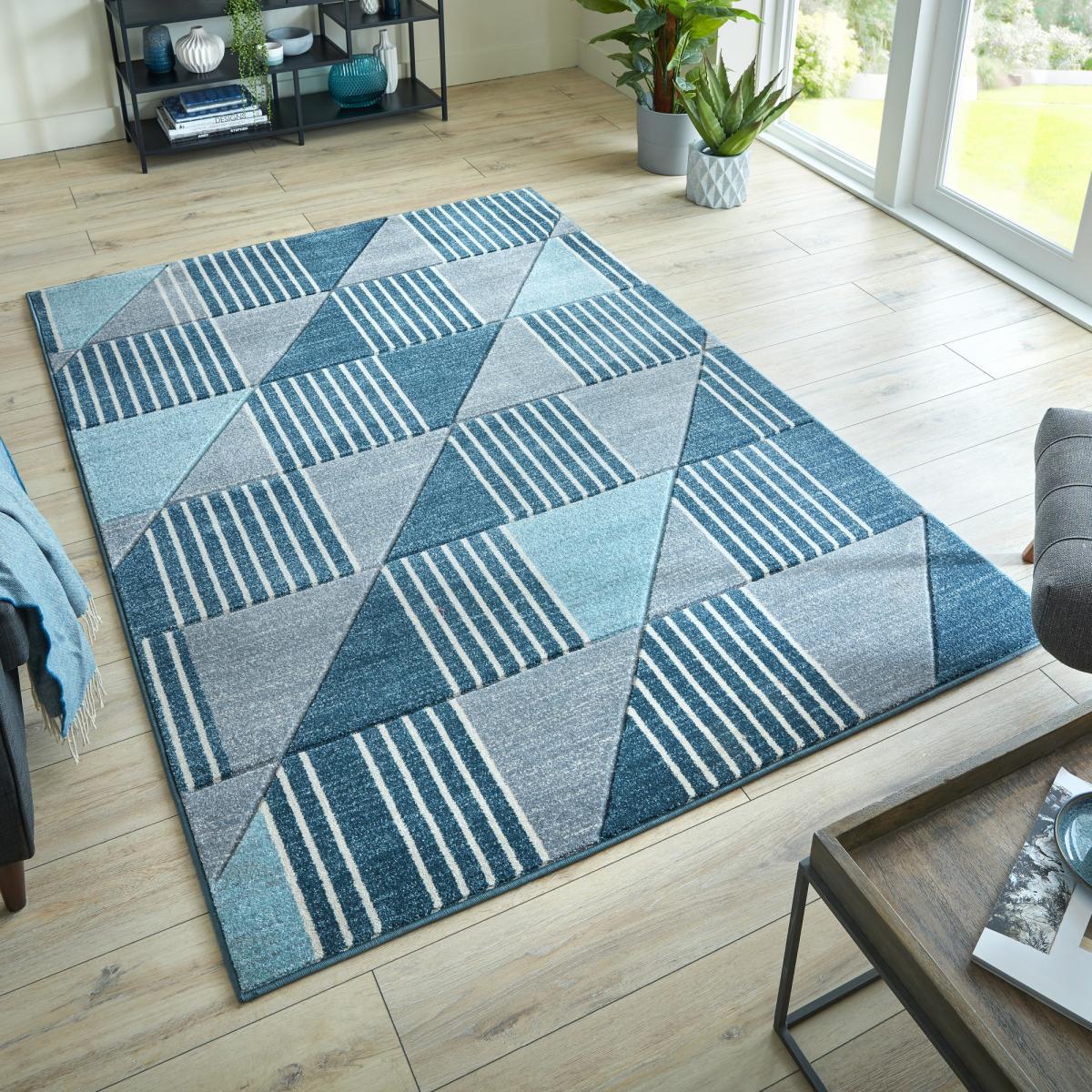 Modern Geometric Hand Carved Velocity Rugs in Blue Grey – image 2