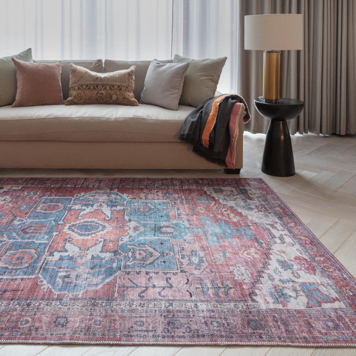 Kaya Shiva KY01 Traditional Persian Floral Rugs in Red Blue – image 1