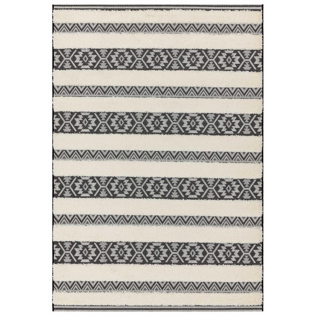 Monty Stripe Geometric Outdoor Rugs in MN03 Black Cream – image 5
