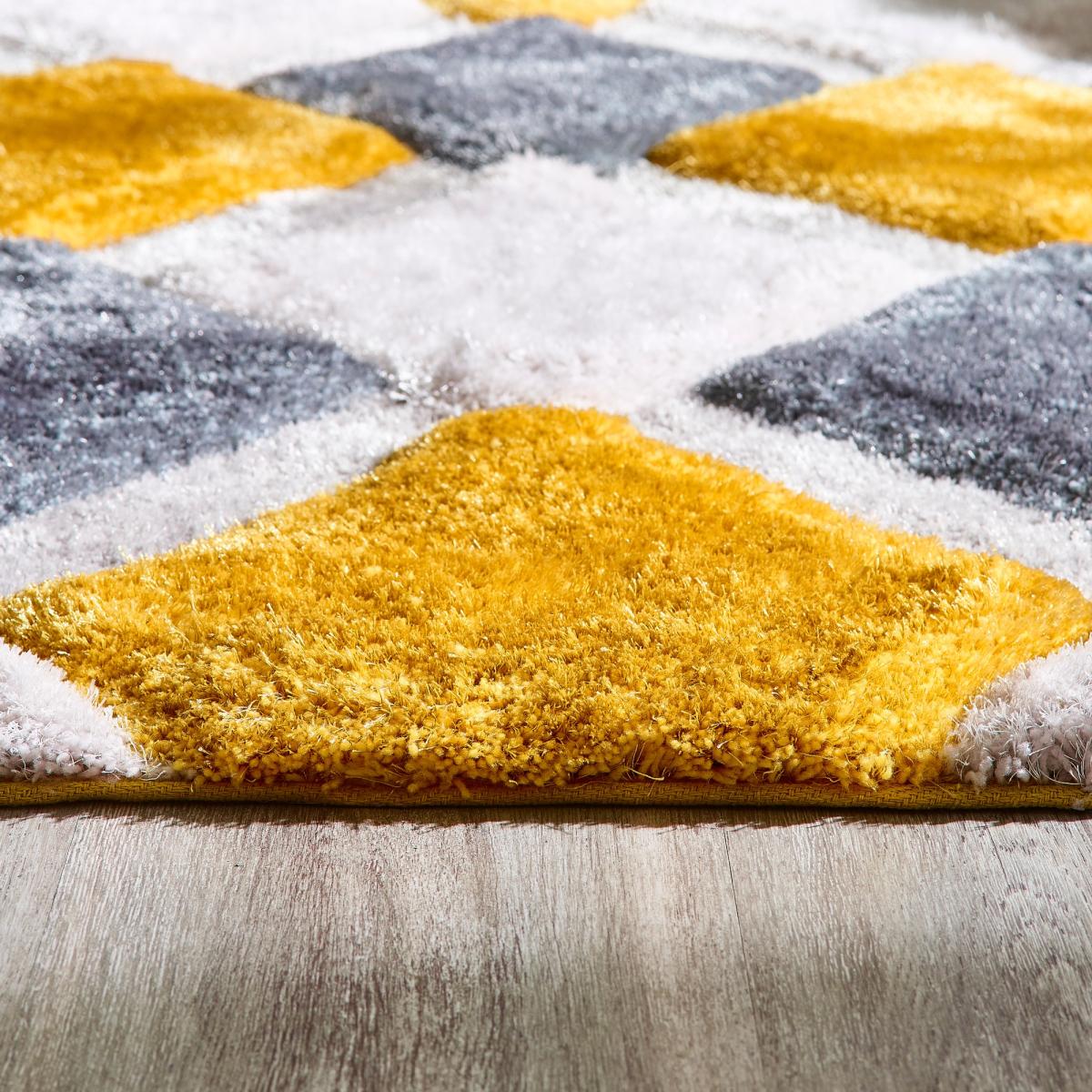 Modern 3D GEO Rugs with Handcarved Geometric Shaggy in Ochre Yellow 60x110cm – image 3