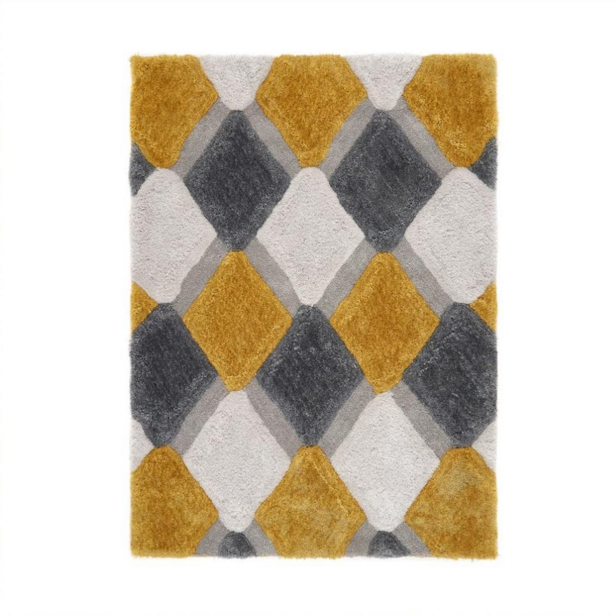 Modern 3D GEO Rugs with Handcarved Geometric Shaggy in Ochre Yellow 60x110cm – image 4
