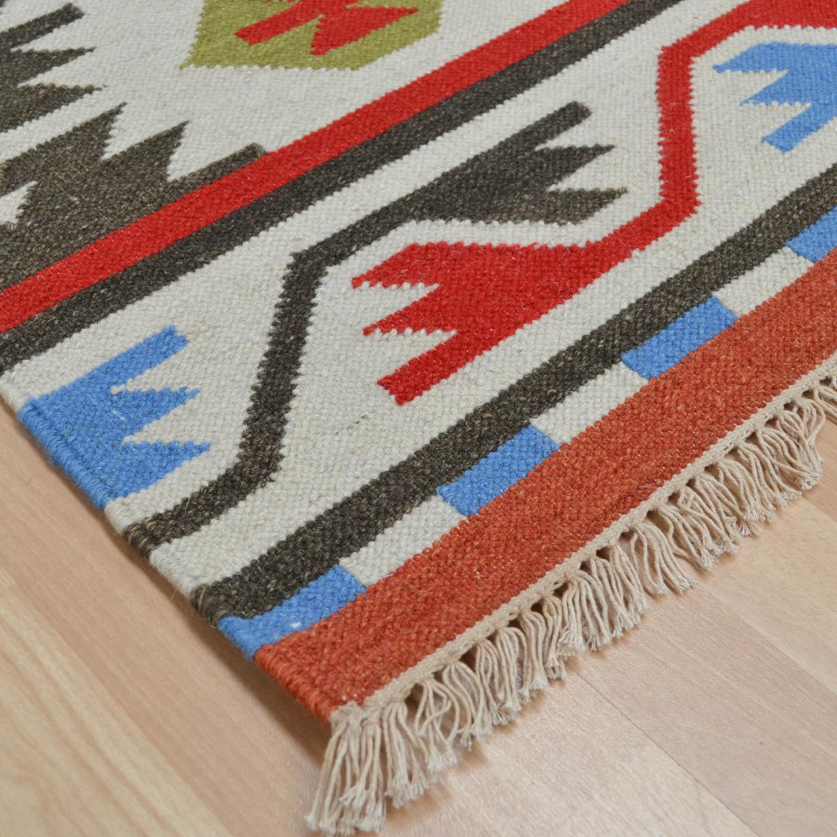 Hippie Kelim 02 Traditional Tribal Red White Multi Wool Rugs 90x150cm – image 2