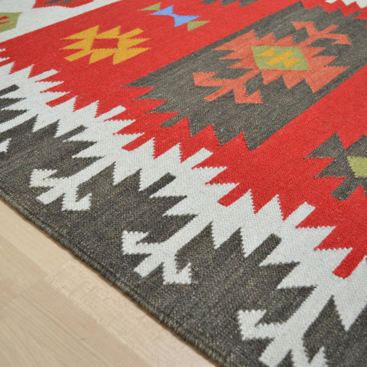 Hippie Kelim 02 Traditional Tribal Red White Multi Wool Rugs 90x150cm – image 3