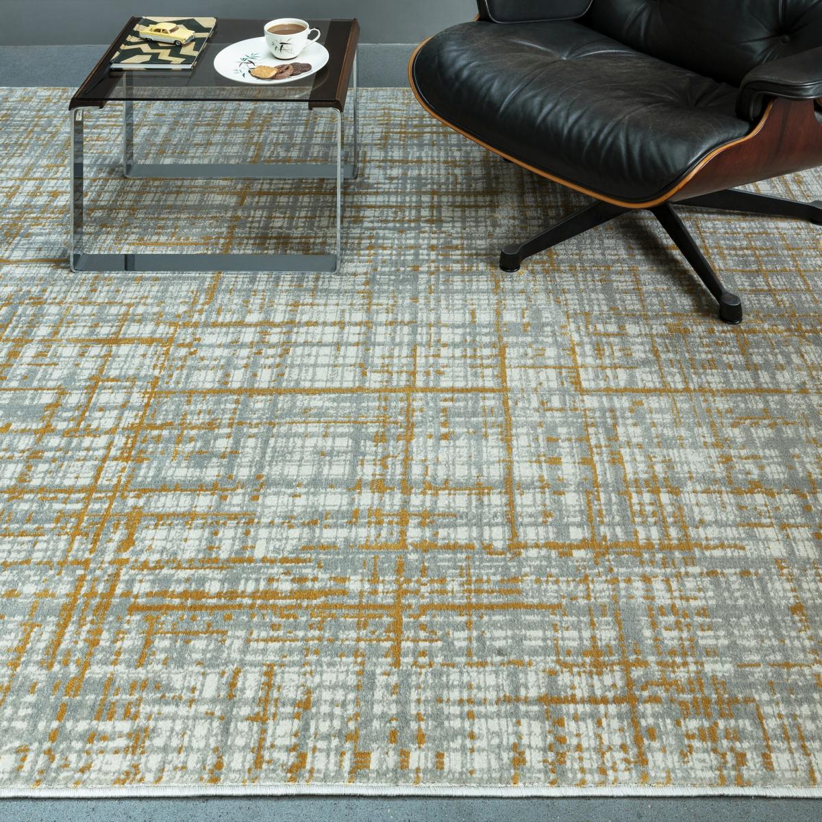 Cosmos Modern Abstract Rugs in 04 Sketch Ochre Yellow 120x170cm – image 2