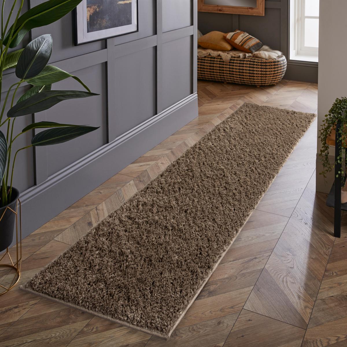 Larissa Washable Plain Shaggy Runner Rug in Chocolate Brown67x200cm – image 1