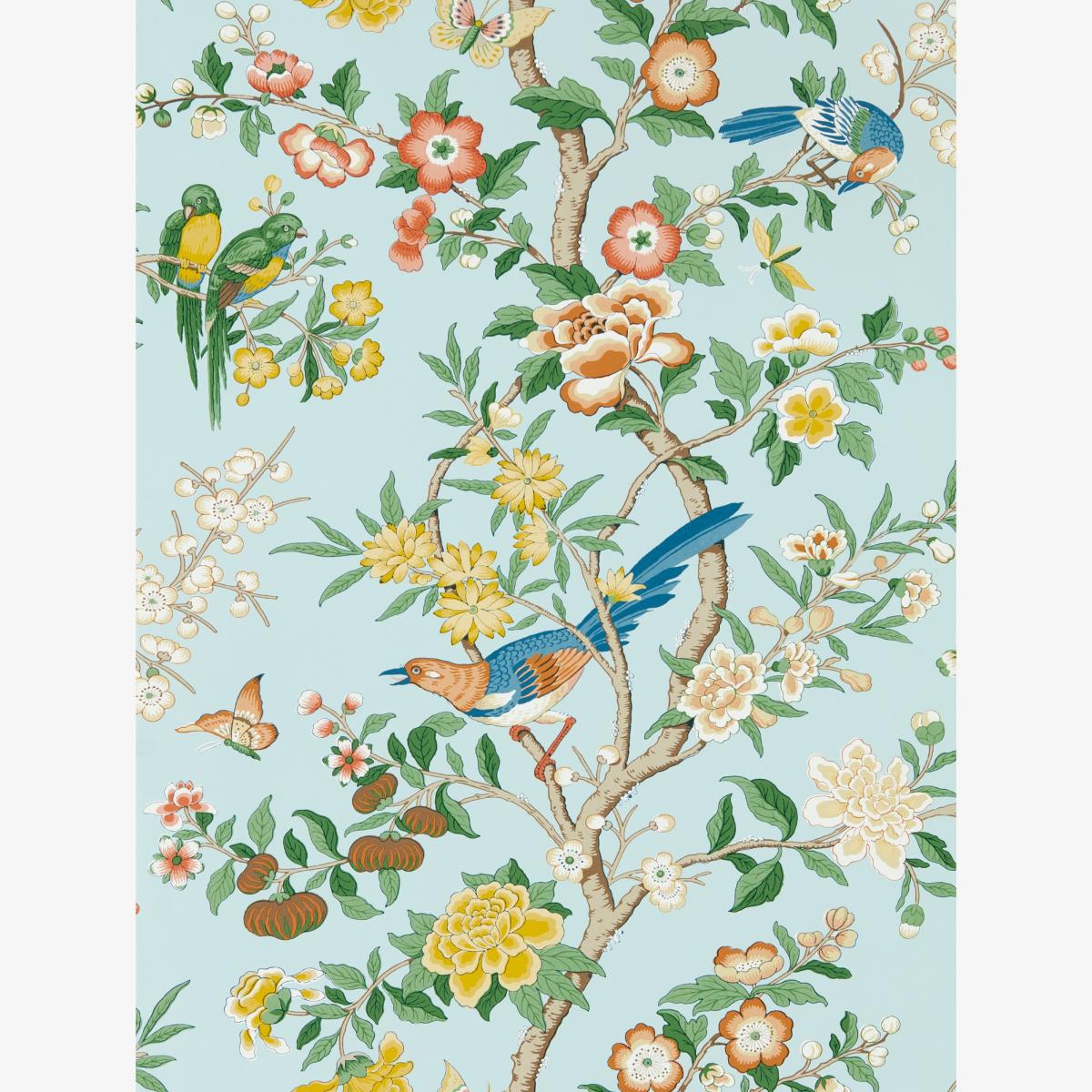 Chinoiserie Hall Wallpaper 217112 by Morris & Co in Dawn Blue Persimmon Roll