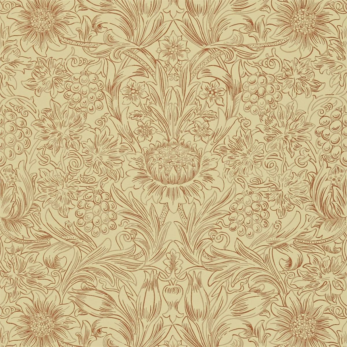 Sunflower Wallpaper 210473 by Morris & Co in Church Red BiscuitRoll