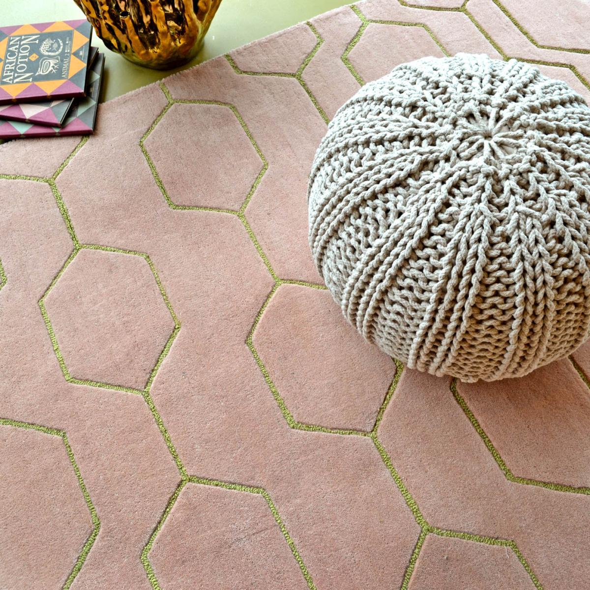 Arris Geometric Wool Rugs 37302 in Pink and Gold by Wedgwood 200x280cm – image 4