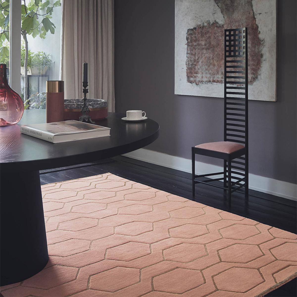 Arris Geometric Wool Rugs 37302 in Pink and Gold by Wedgwood 200x280cm – image 1