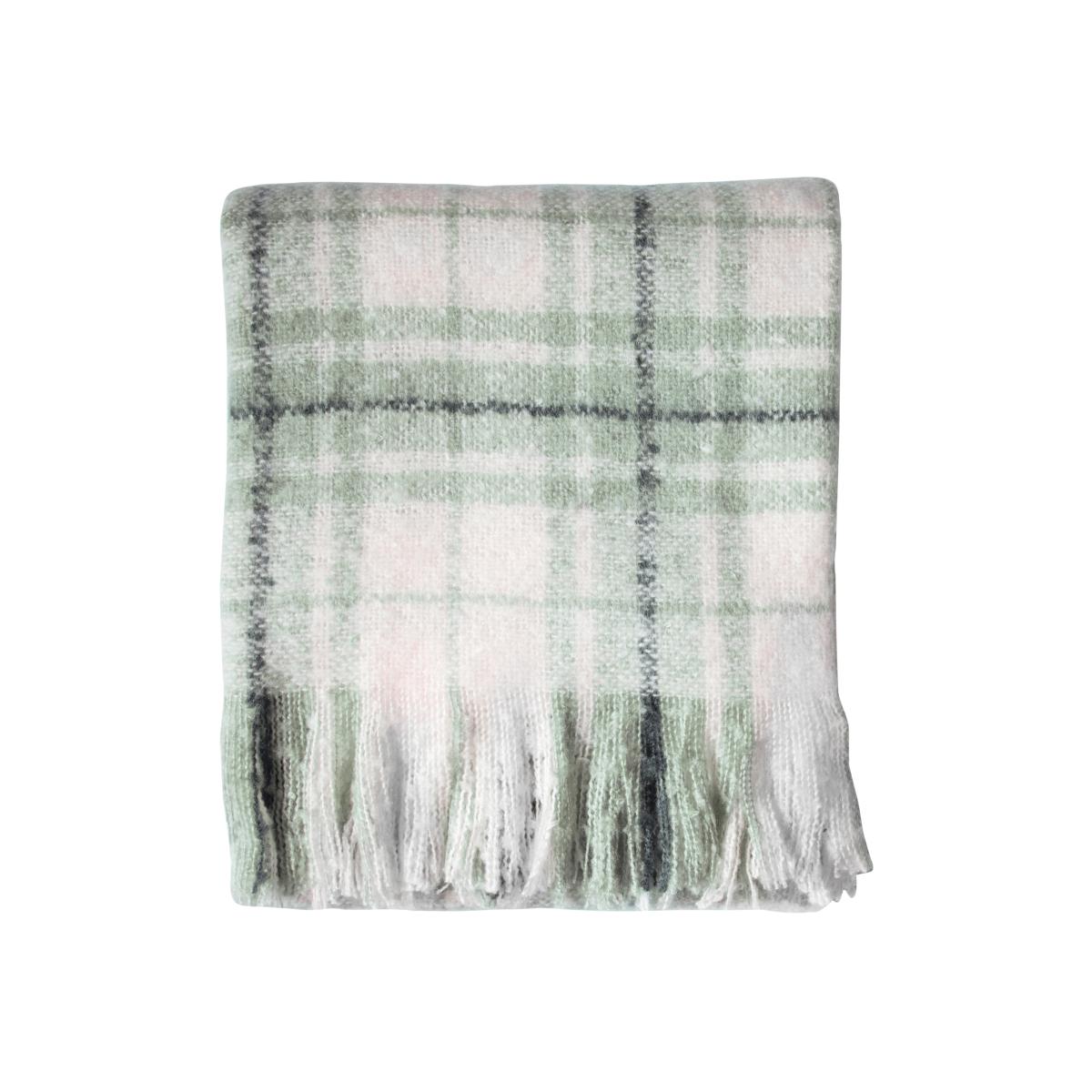 Check Faux Mohair Kilburn & Scott Throw in Sage Green130x180mm