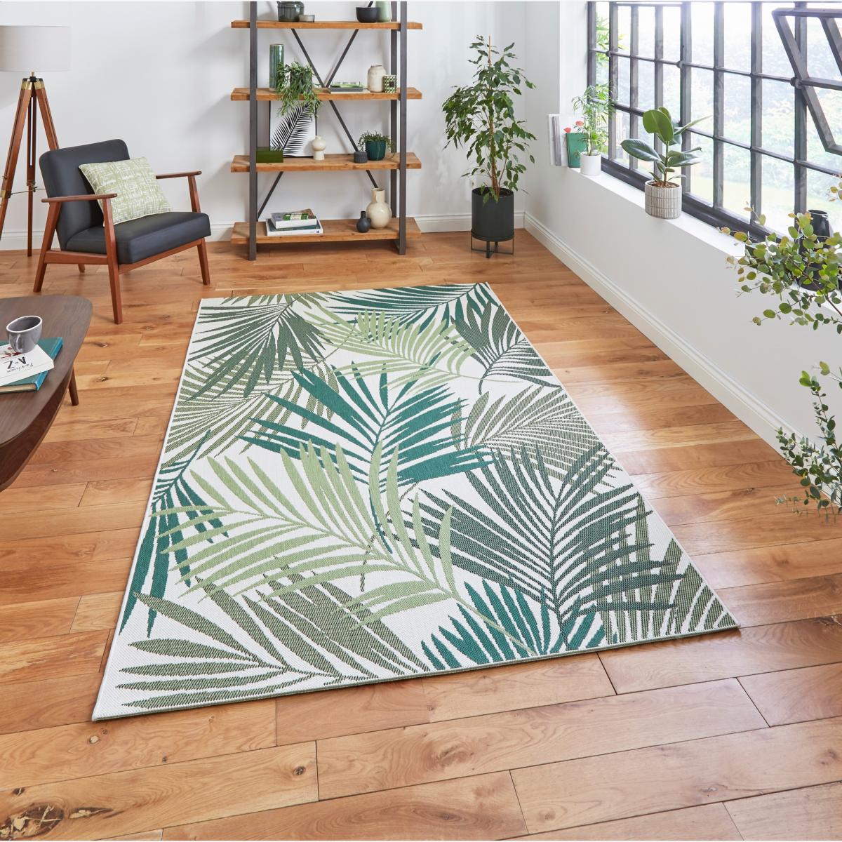 Miami 19433 Indoor Outdoor Botanical Leaf Rug in Green Light Beige – image 1