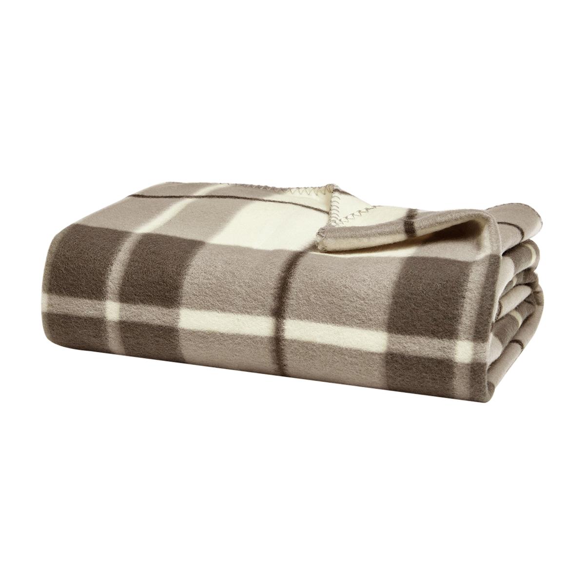 Checked Fleece Blanket Throw in Neutral Brown White 180cmx230cm