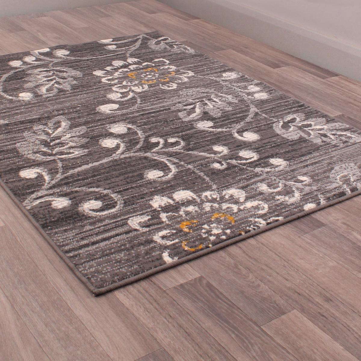 Verso Floral Rugs in Grey Mustard Yellow 160x230cm – image 5