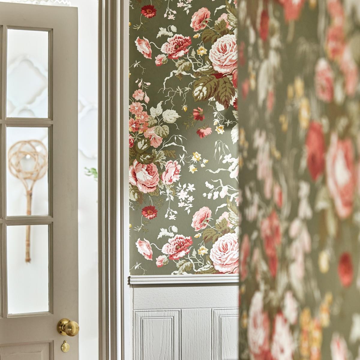 Stapleton Park Wallpaper 217046 by Sanderson in Olive Bengal Red&nbsp;Roll – image 2