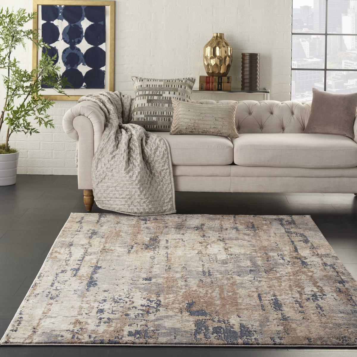 Quarry QUA01 Abstract Distressed Rugs in Beige Grey by Nourison – image 1