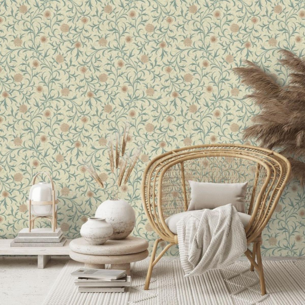 Scroll Floral Wallpaper 210362 by Morris & Co in Loden Slate Roll – image 1