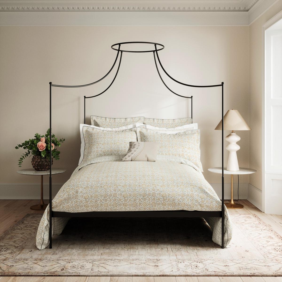 Kerala Floral Bedding by V&A in Ivory & Slate Grey 140x200cm – image 1