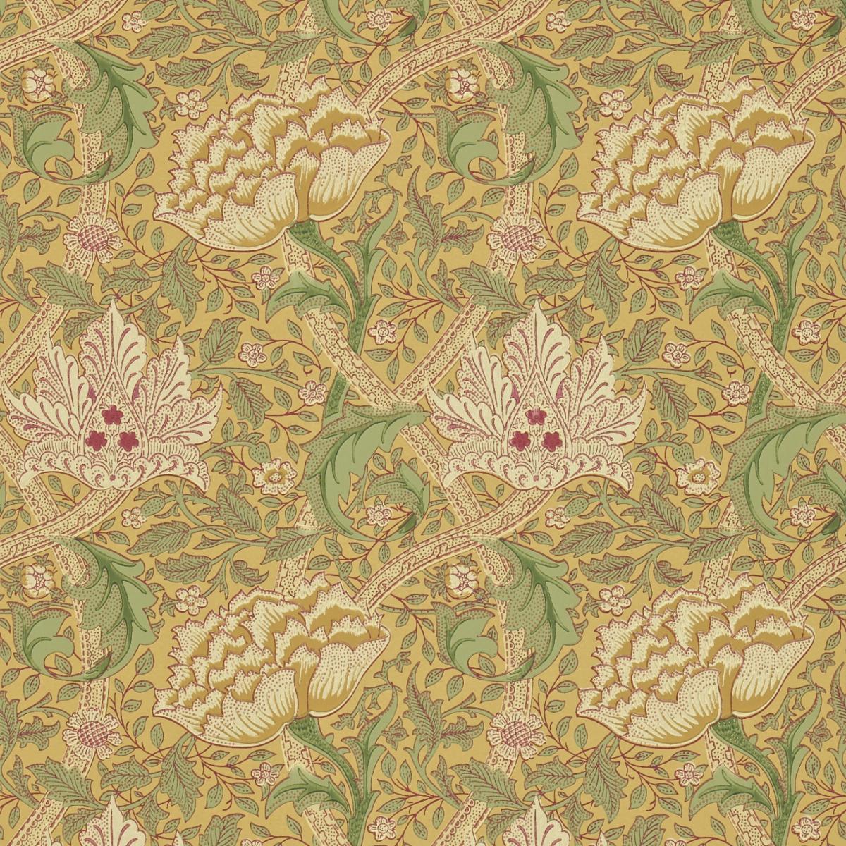 Windrush Wallpaper 6102 by Morris & Co in Gold Thyme Green Roll