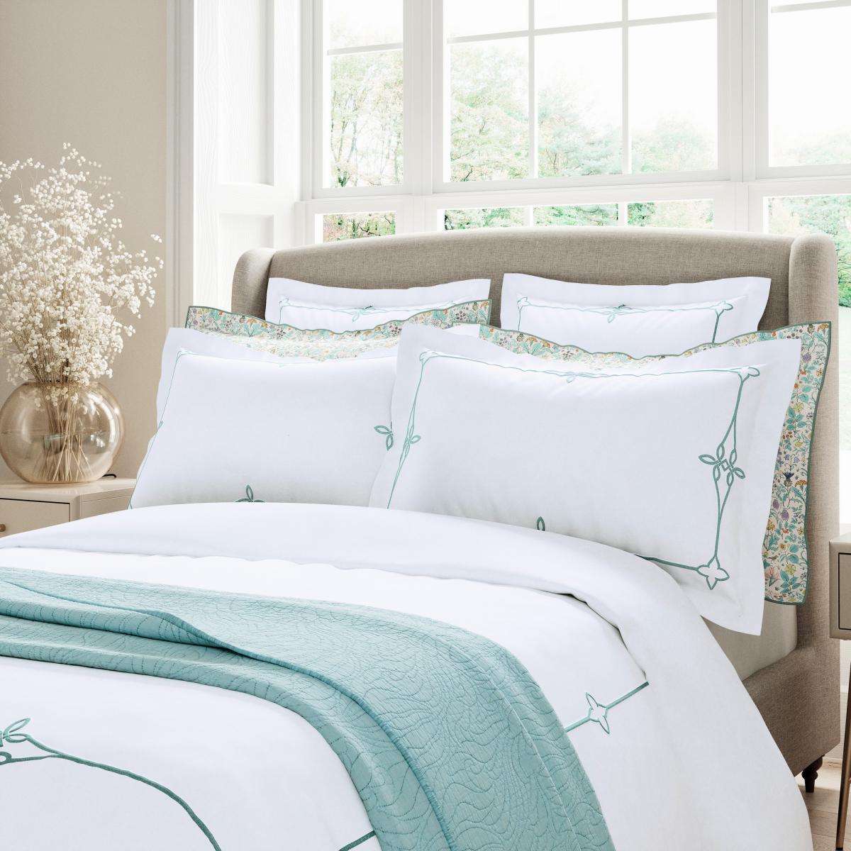 Voysey Trail Floral Bedding by V&A in Aqua Blue 230x220cm – image 2