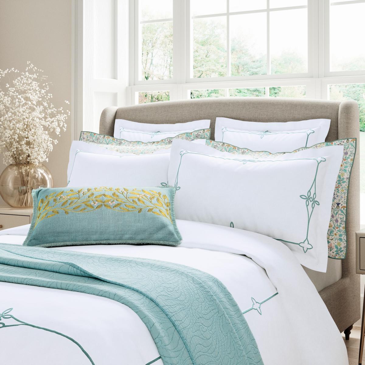 Voysey Trail Floral Bedding by V&A in Aqua Blue 230x220cm – image 3