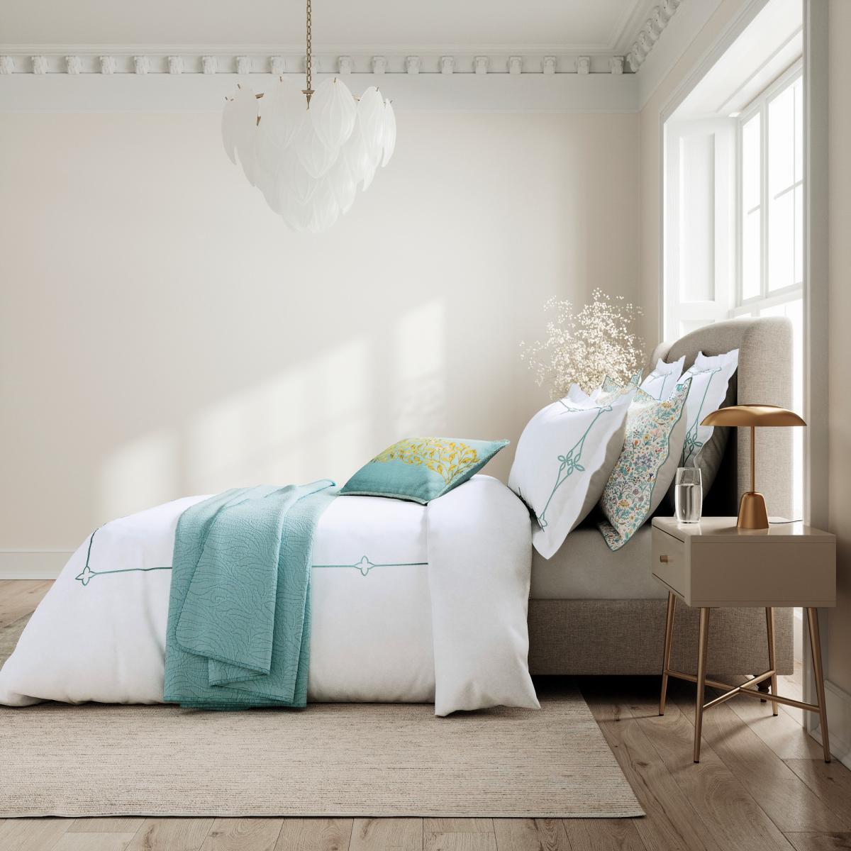 Voysey Trail Floral Bedding by V&A in Aqua Blue 230x220cm – image 1