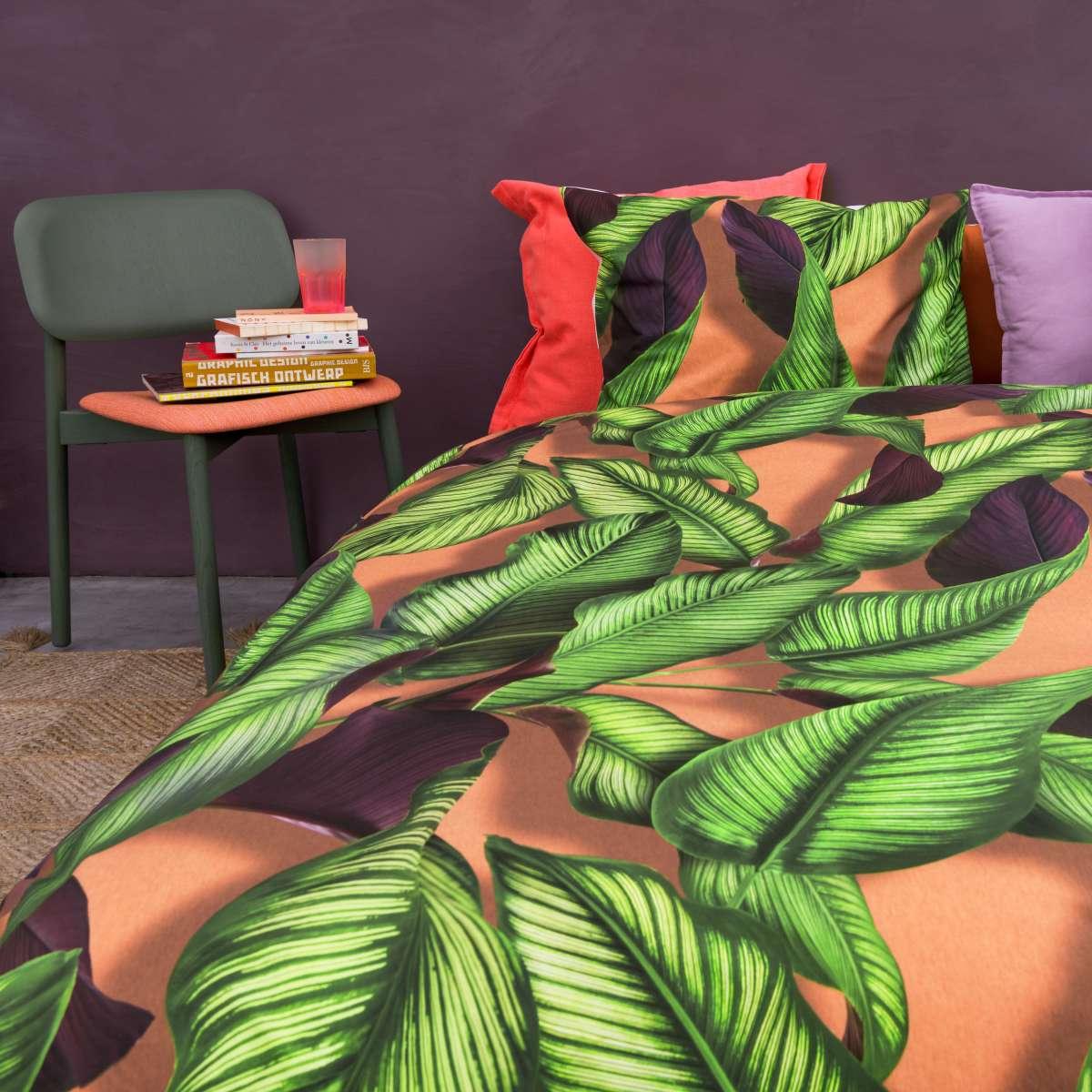 Snurk Fresh Leaves Botanical Cotton Bedding Duvet Cover and Pillowcase in Green Orange&nbsp;135X200cm – image 2