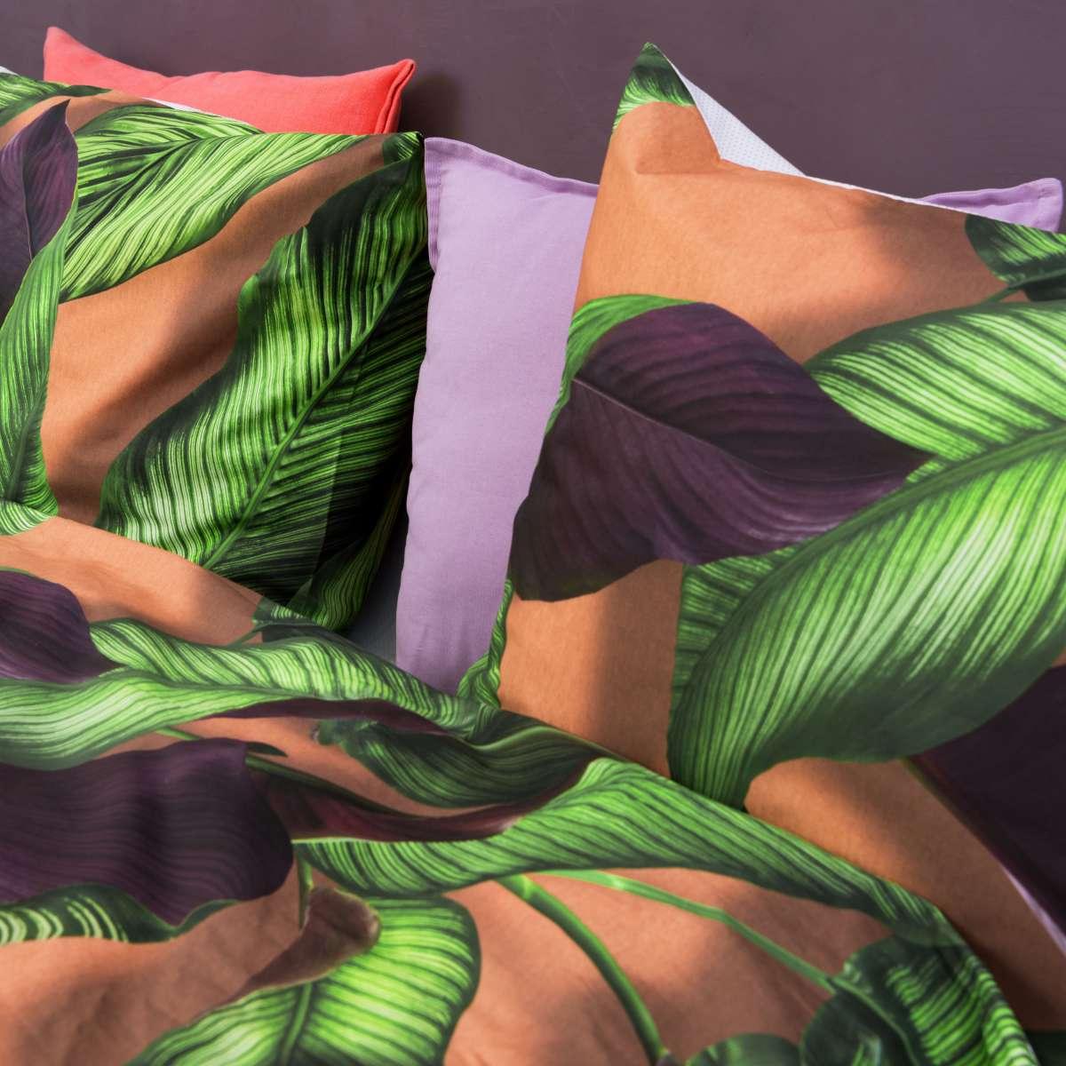 Snurk Fresh Leaves Botanical Cotton Bedding Duvet Cover and Pillowcase in Green Orange&nbsp;135X200cm – image 3