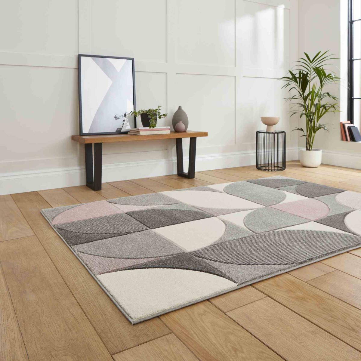 Matrix MT63 Modern Geometric Rugs in Grey Rose Pink80x150cm – image 2