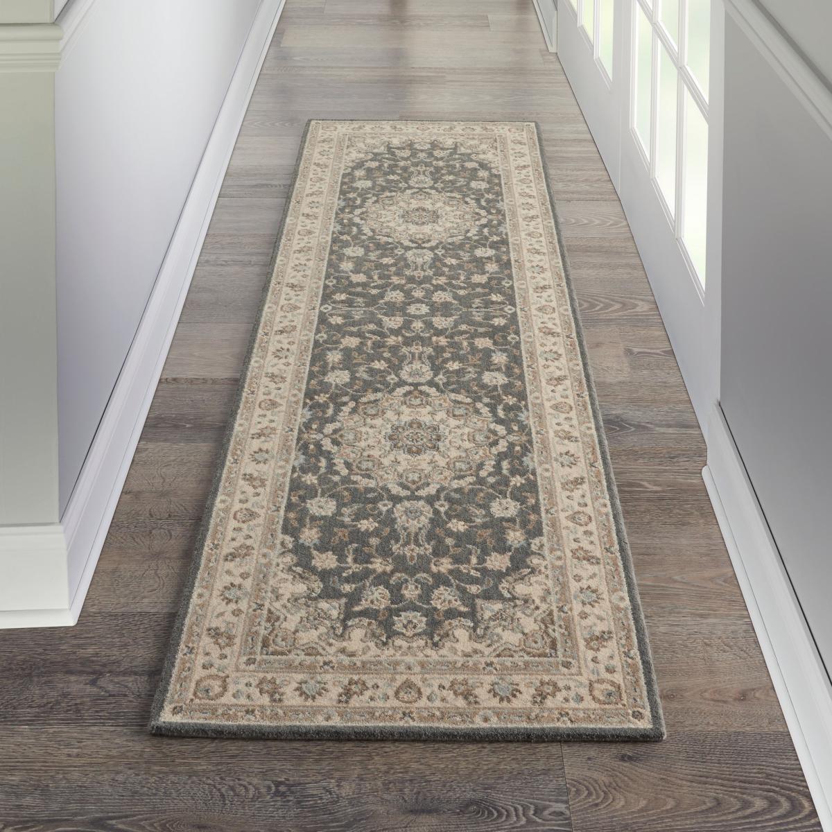 Living Treasure Hallway Runner Rugs by Nourison LI15 in Grey Ivory76x244cm – image 1