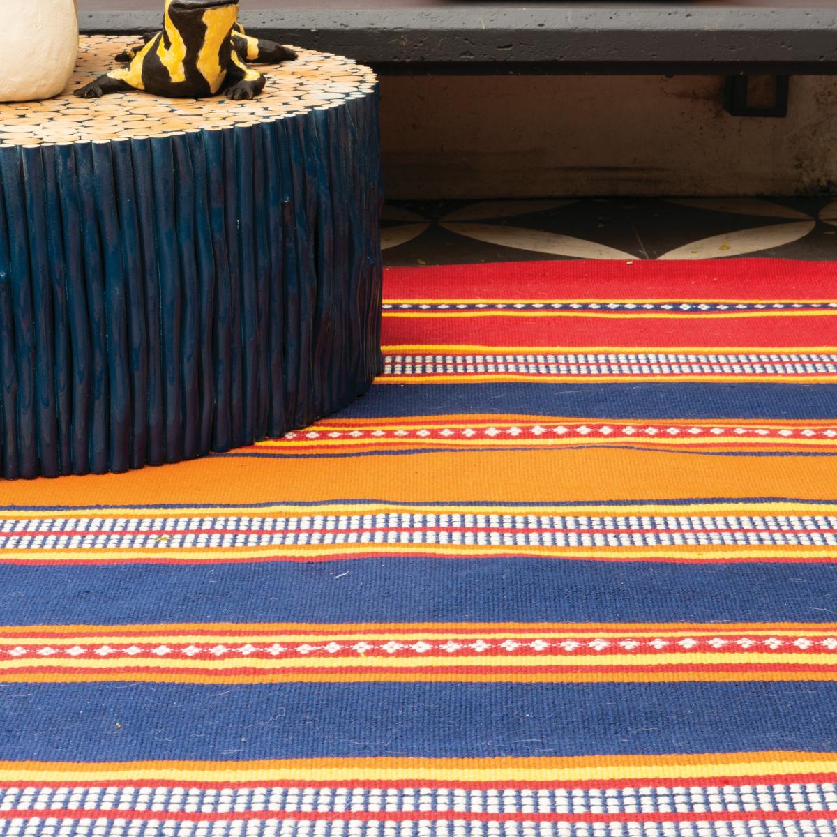 Santa Fe Stripe Indoor Outdoor Rugs in Orange Blue by William Yeoward160x260cm – image 3