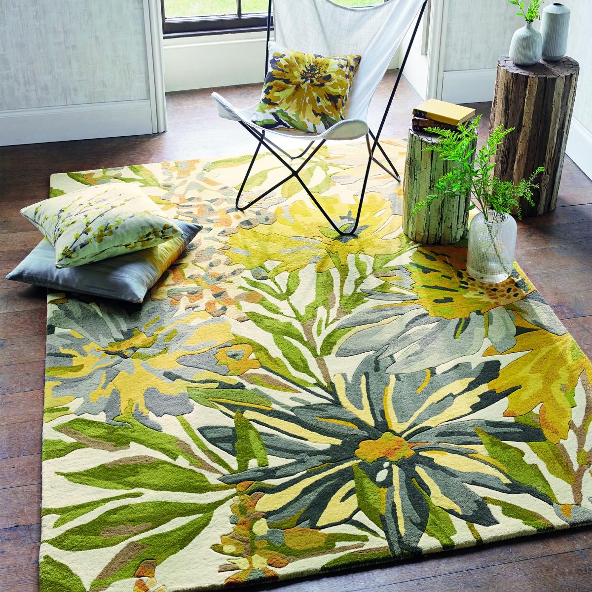 Floreale Rugs 44906 Modern Floral Bright Wool Rugs in Maize by Harlequin 200x280cm – image 1