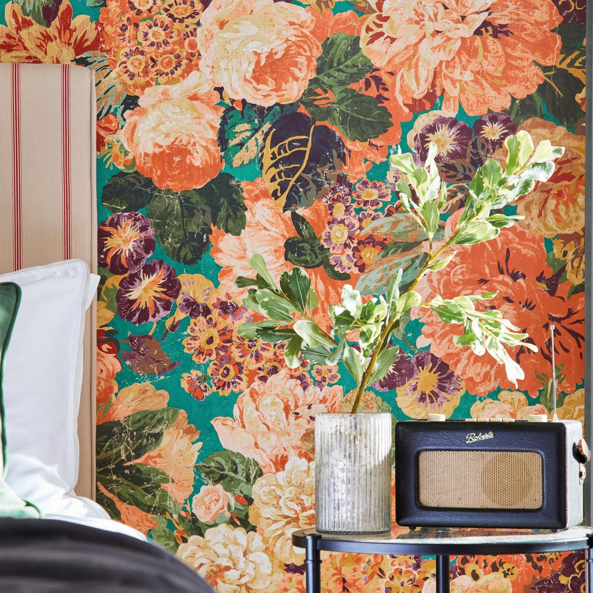 Very Rose And Peony Wallpaper 217027 by Sanderson in Kingfisher Rowan Berry Roll – image 2