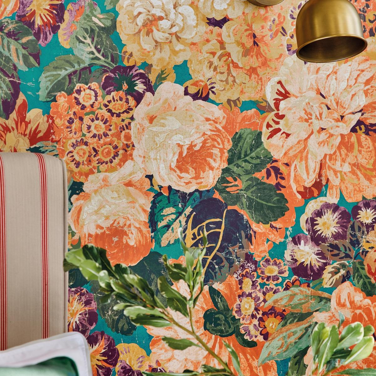 Very Rose And Peony Wallpaper 217027 by Sanderson in Kingfisher Rowan Berry Roll – image 3